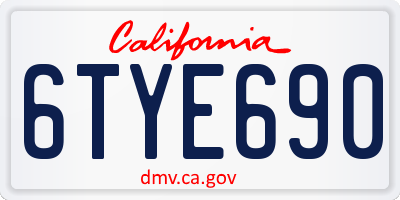 CA license plate 6TYE690
