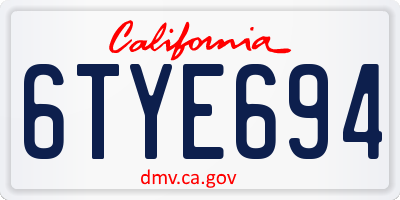 CA license plate 6TYE694
