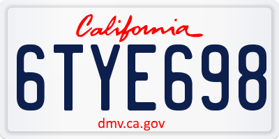 CA license plate 6TYE698