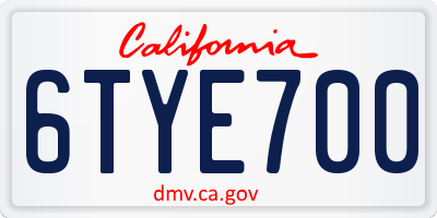 CA license plate 6TYE700