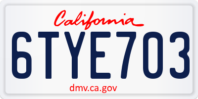 CA license plate 6TYE703