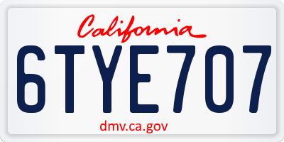 CA license plate 6TYE707