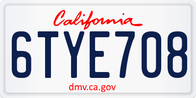 CA license plate 6TYE708