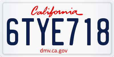 CA license plate 6TYE718