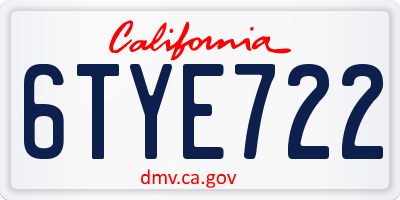CA license plate 6TYE722
