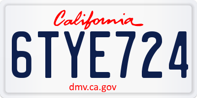 CA license plate 6TYE724