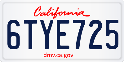 CA license plate 6TYE725