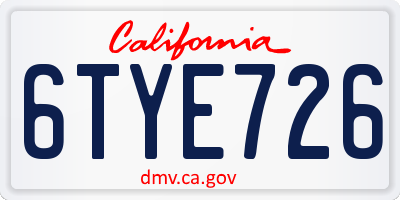 CA license plate 6TYE726