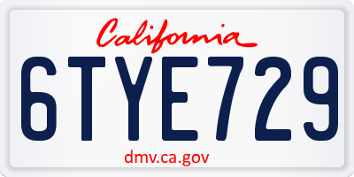 CA license plate 6TYE729