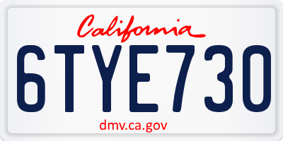 CA license plate 6TYE730