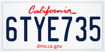 CA license plate 6TYE735