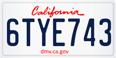 CA license plate 6TYE743