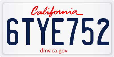 CA license plate 6TYE752