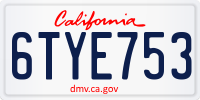 CA license plate 6TYE753