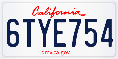 CA license plate 6TYE754