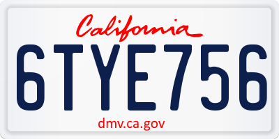 CA license plate 6TYE756