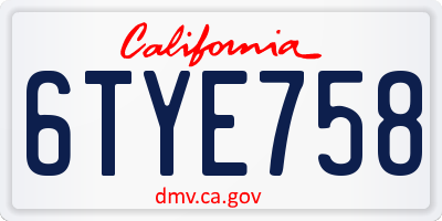 CA license plate 6TYE758