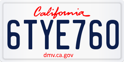 CA license plate 6TYE760