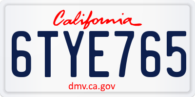 CA license plate 6TYE765
