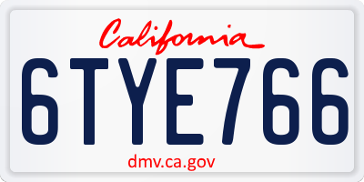 CA license plate 6TYE766