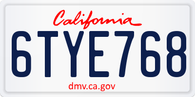CA license plate 6TYE768