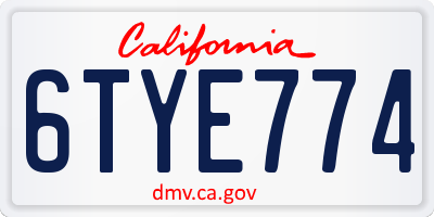 CA license plate 6TYE774