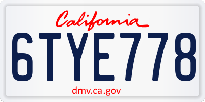 CA license plate 6TYE778