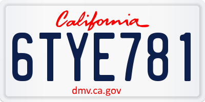 CA license plate 6TYE781