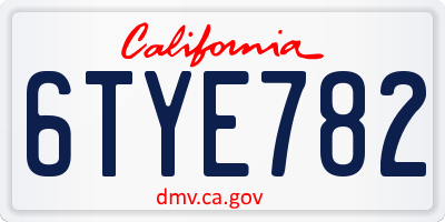 CA license plate 6TYE782