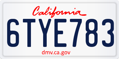 CA license plate 6TYE783