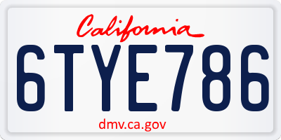 CA license plate 6TYE786