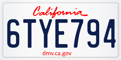 CA license plate 6TYE794