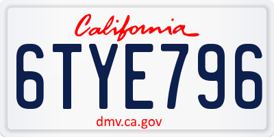 CA license plate 6TYE796