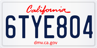 CA license plate 6TYE804