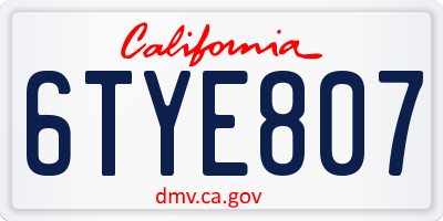 CA license plate 6TYE807