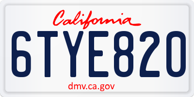 CA license plate 6TYE820