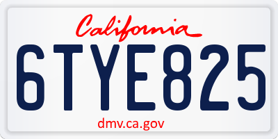 CA license plate 6TYE825