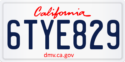 CA license plate 6TYE829