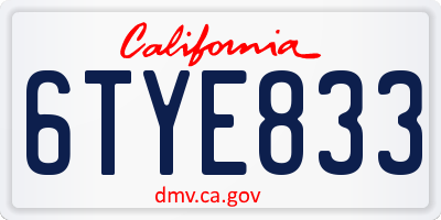 CA license plate 6TYE833