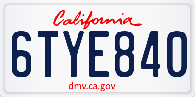 CA license plate 6TYE840