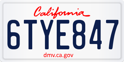 CA license plate 6TYE847