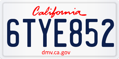 CA license plate 6TYE852