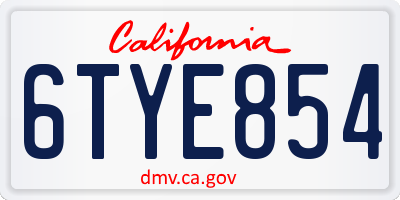 CA license plate 6TYE854