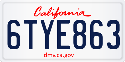 CA license plate 6TYE863