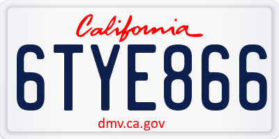 CA license plate 6TYE866