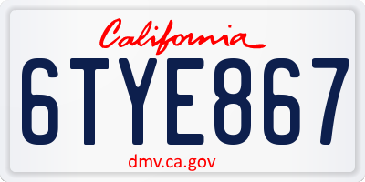 CA license plate 6TYE867