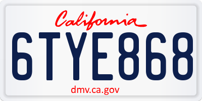 CA license plate 6TYE868