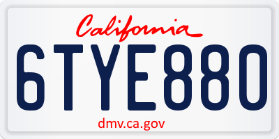 CA license plate 6TYE880
