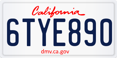CA license plate 6TYE890