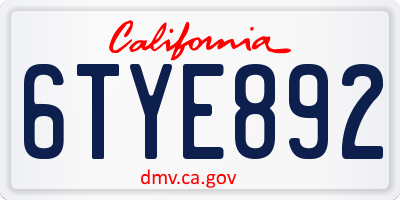 CA license plate 6TYE892